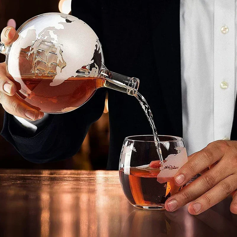 Decanter Globe Set - 850 ml Viski Küre Şişe Seti,