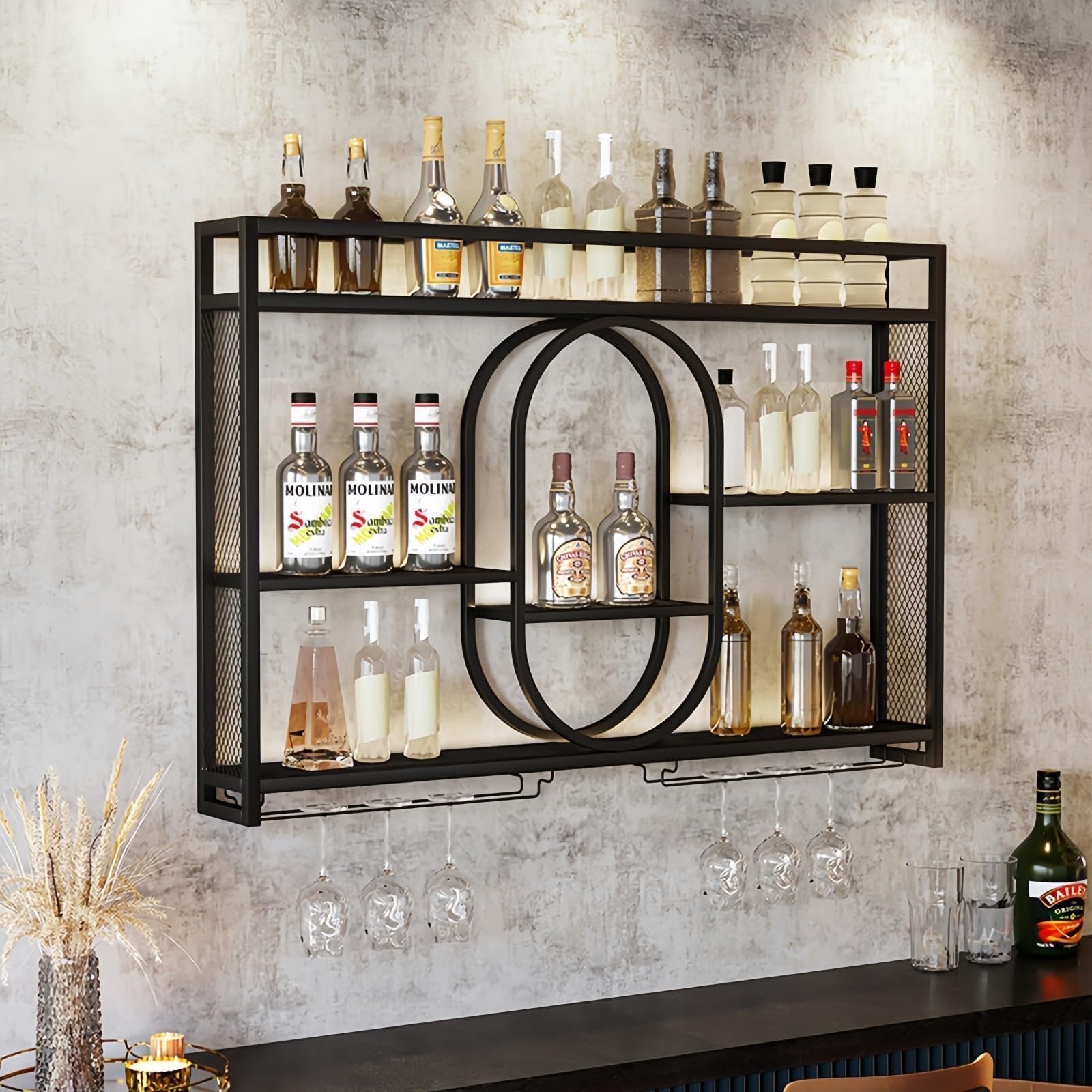Home Bar Shelves - 39 inç Yükseltilmiş Metal Duvara Monte
