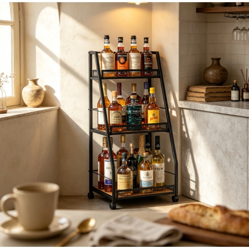 Home Bar Shelves - 3 Katlı Merdiven Şeklinde Şarap Rafı,