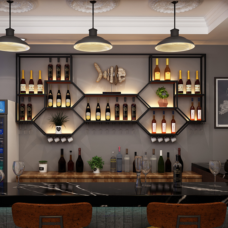 Home Bar Shelves - Metal Raflar Şarap Dolabı Oturma Odası