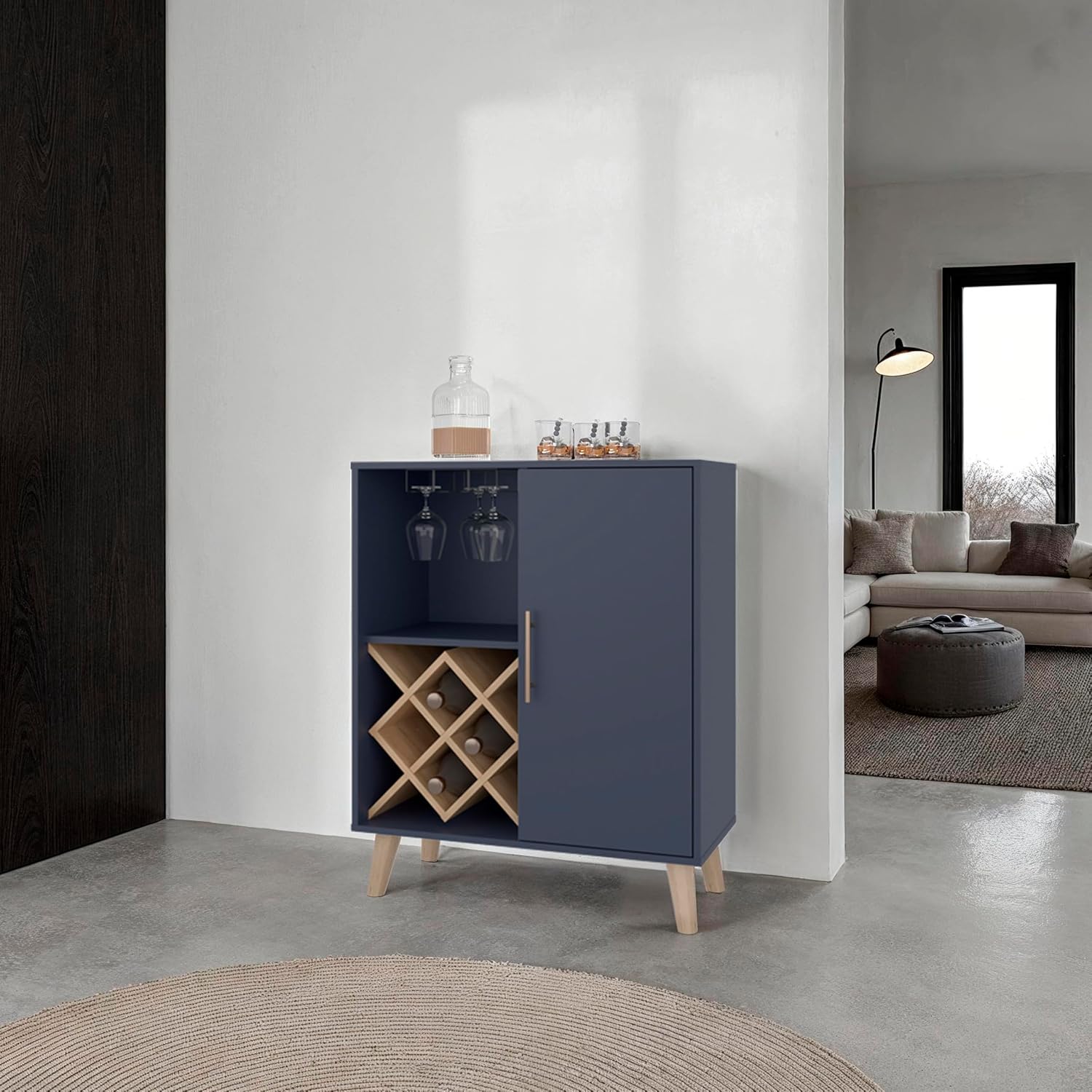 Home Bar Shelves - Meşe Mavisi Bar Dolabı 4 Raflı